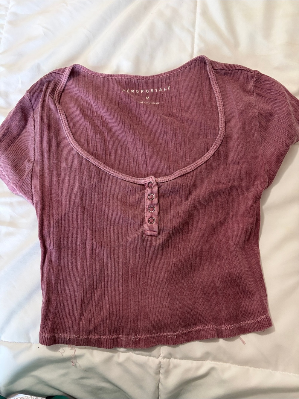 Aeropostale Women's Plum Ribbed Henley Crop Top